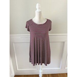 Vibe Sportswear S Maroon & White Striped Short Swing Dress